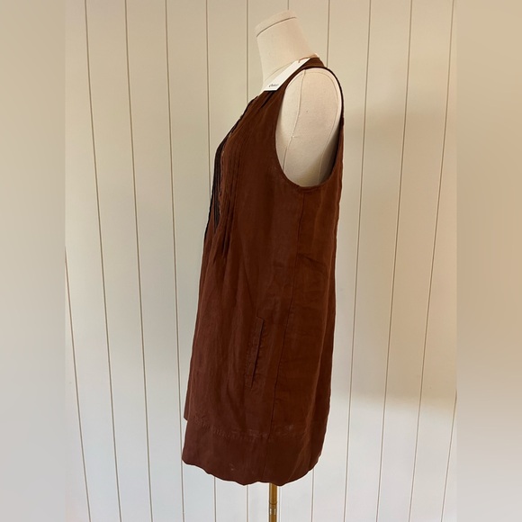 Quince Chocolate Button-Front Sleeveless Swing Dress - Picture 3 of 5